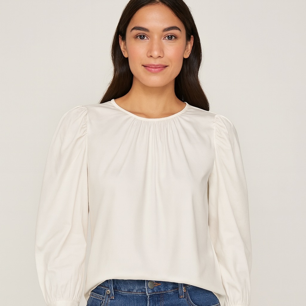 A New Day White Blouse Pleated Neck Keyhole Back Workwear Size S NWT